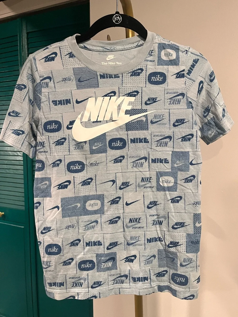 Nike Boys Logo Allover Print Graphic Tee | Blue | Size Large